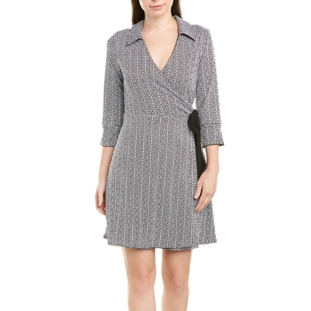 LAUNDRY BY Shelli Segal Wrap DRESS S gray blue